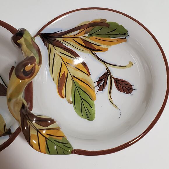 Painted Ceramic Double Serving Dish Divided Bowl Snacks Nuts Dips Italy - Picture 8 of 16